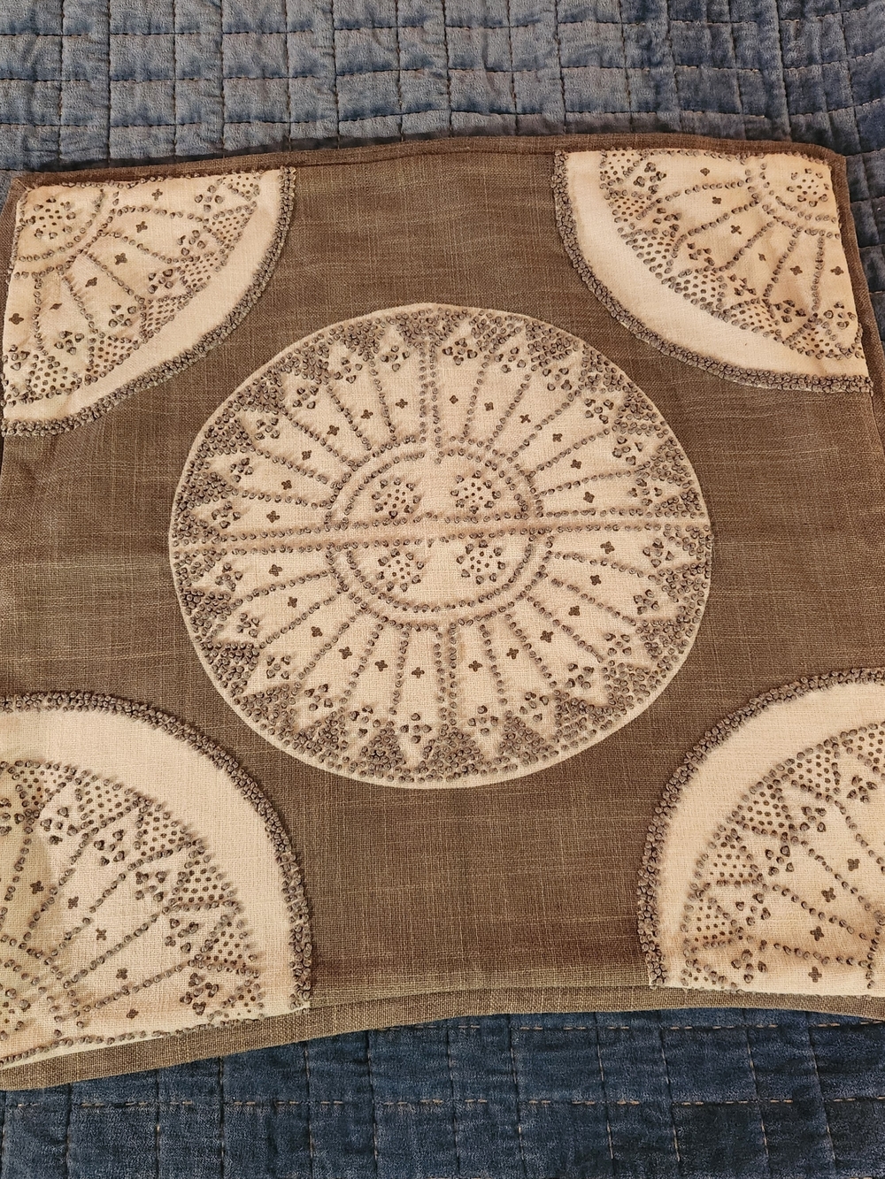 Serena & Lily Pewter and Cream Embroidered Accent Pillow Cover